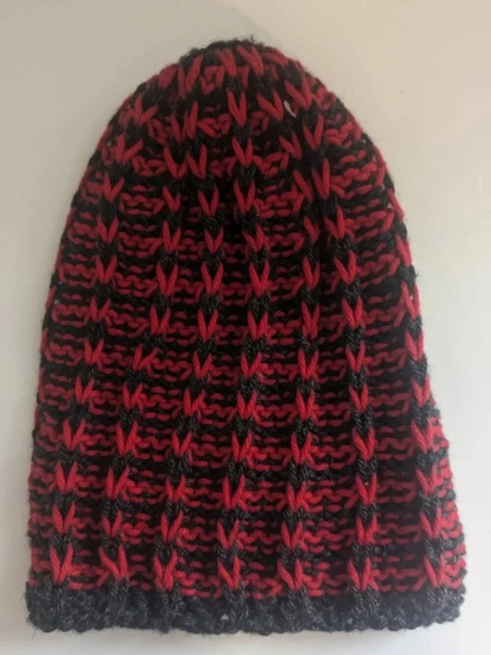 Red and Black Handmade Knitted Hat Touque